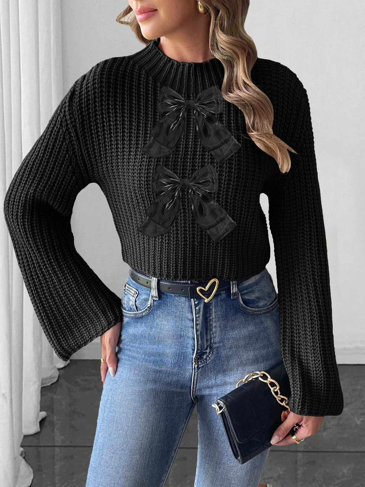 The MEEANT. Bow Detail Mock-Neck Sweater 🎀