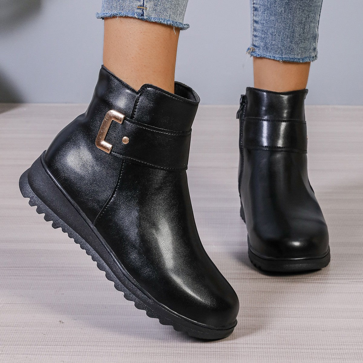 Winter Fleece Side-Zip Ankle Boots
