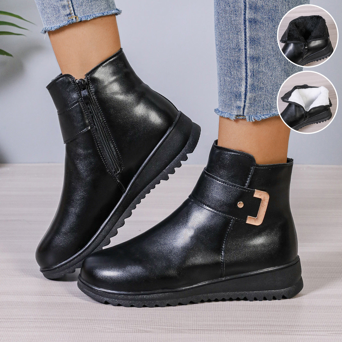 Winter Fleece Side-Zip Ankle Boots