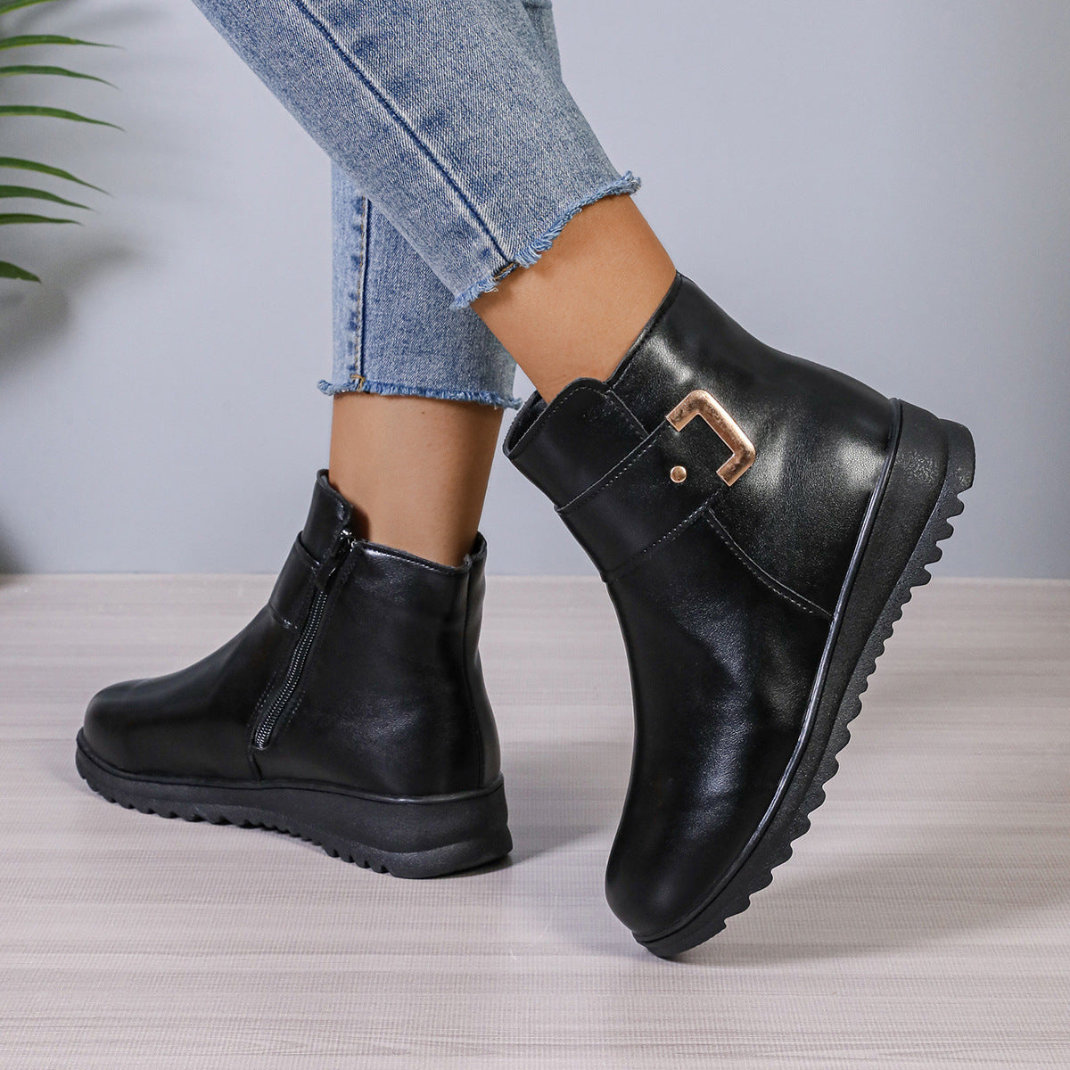 Winter Fleece Side-Zip Ankle Boots