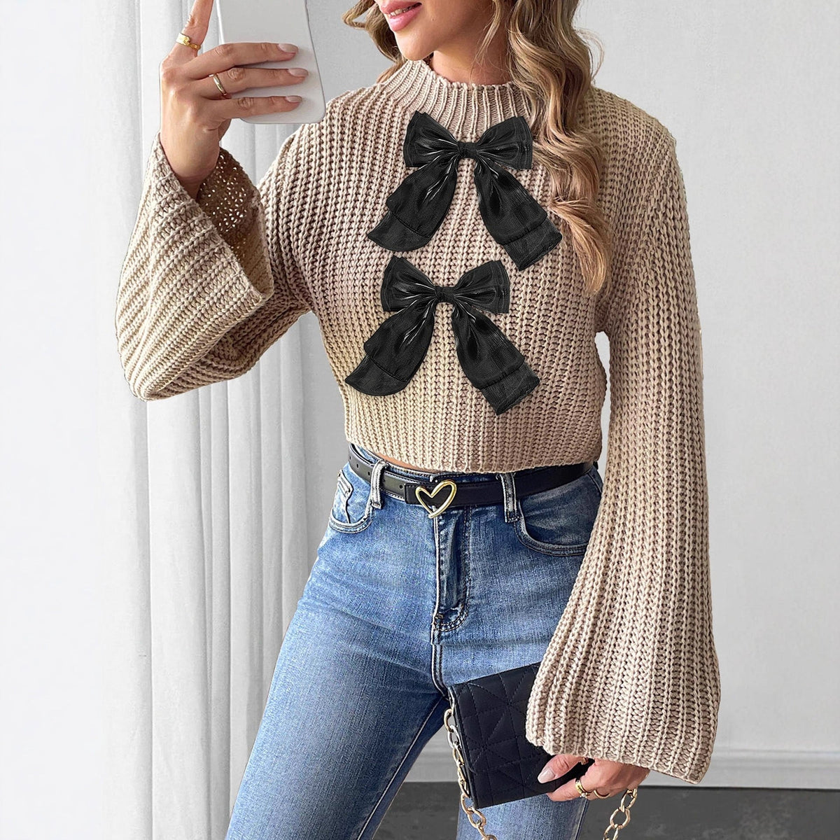 The MEEANT. Bow Detail Mock-Neck Sweater 🎀