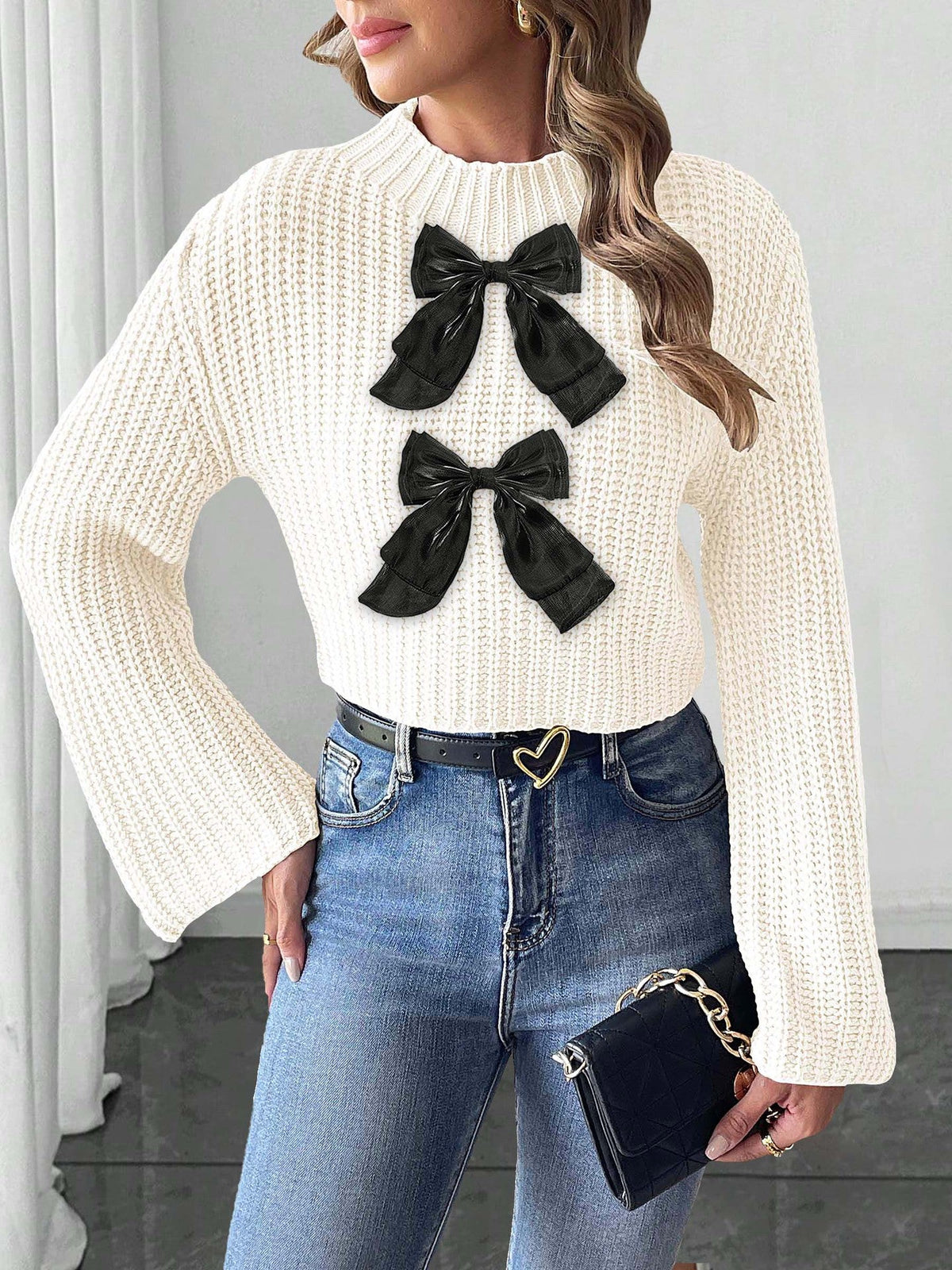 The MEEANT. Bow Detail Mock-Neck Sweater 🎀