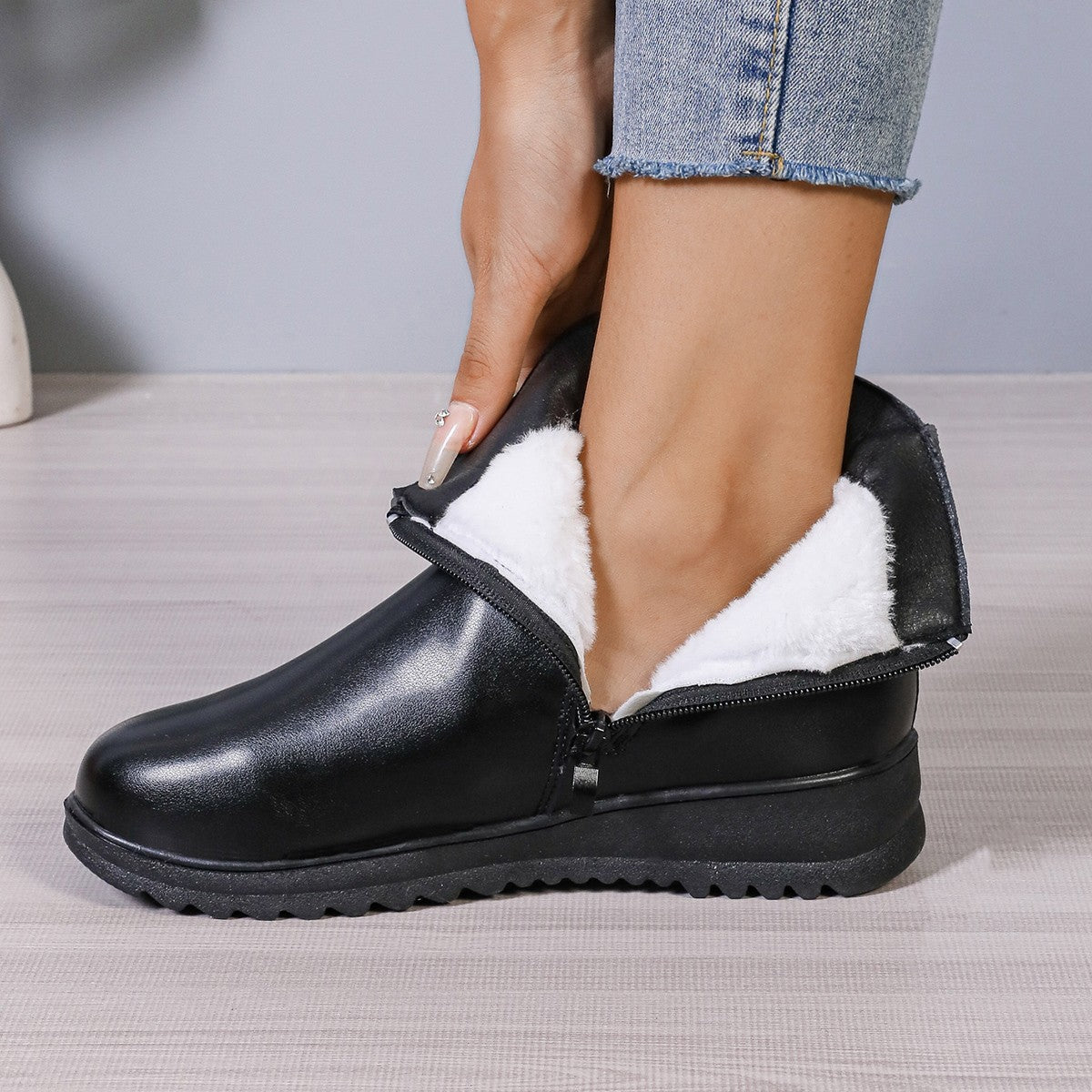 Winter Fleece Side-Zip Ankle Boots