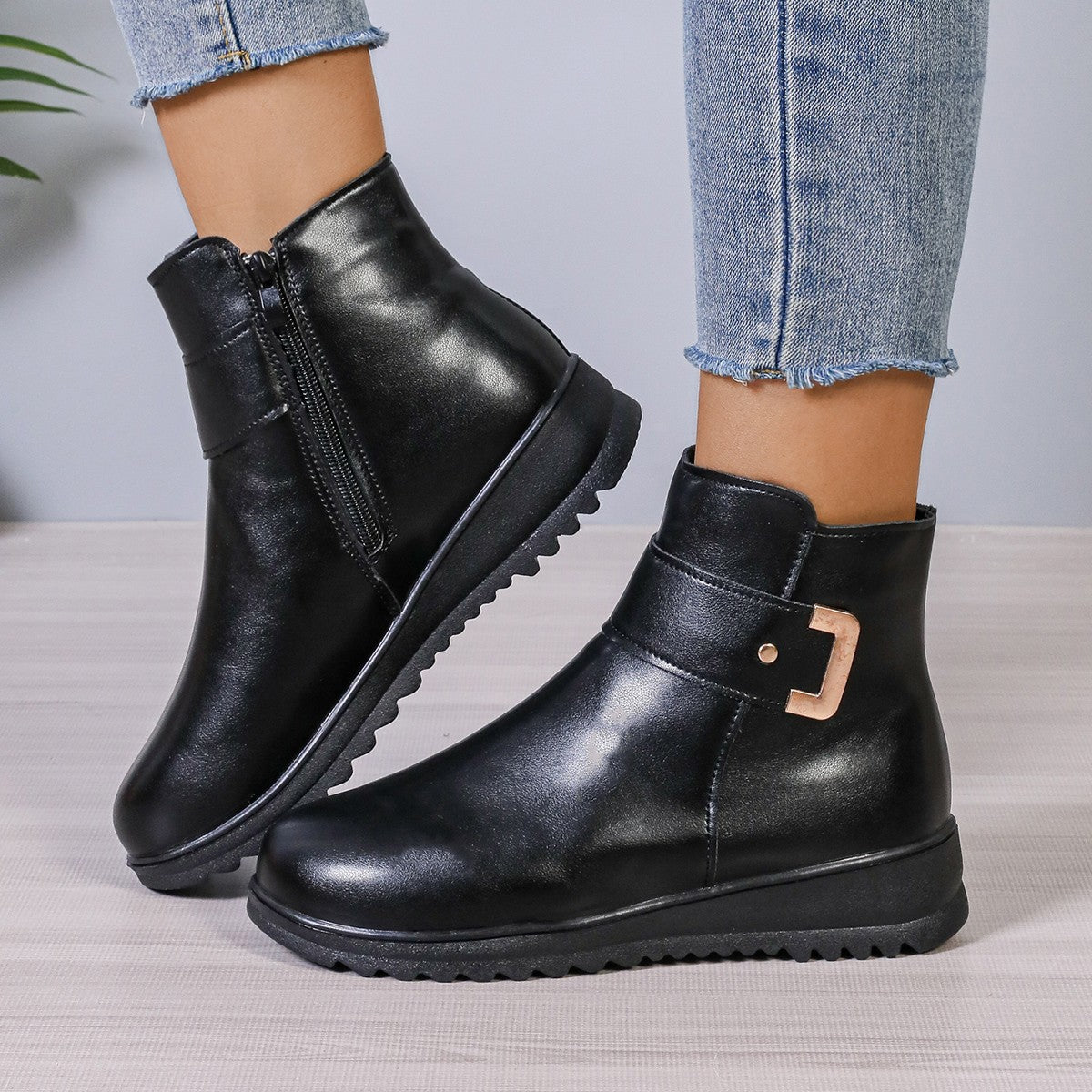 Winter Fleece Side-Zip Ankle Boots
