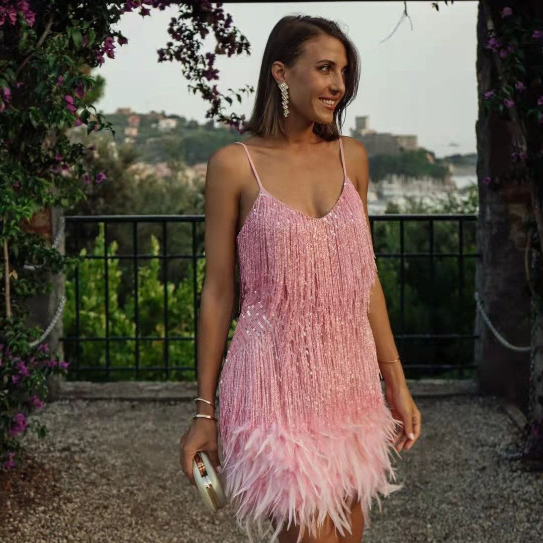 The Feather & Sequin Mini Dress ✨